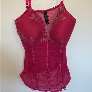 Hot Pink Mesh Lingerie. Bustiers Style